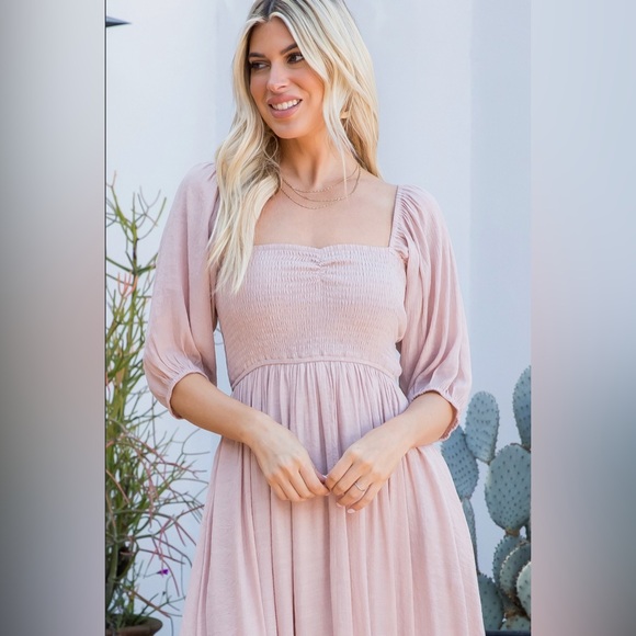 Bohemian Smocked Flowy Midi Dress - Picture 2 of 4